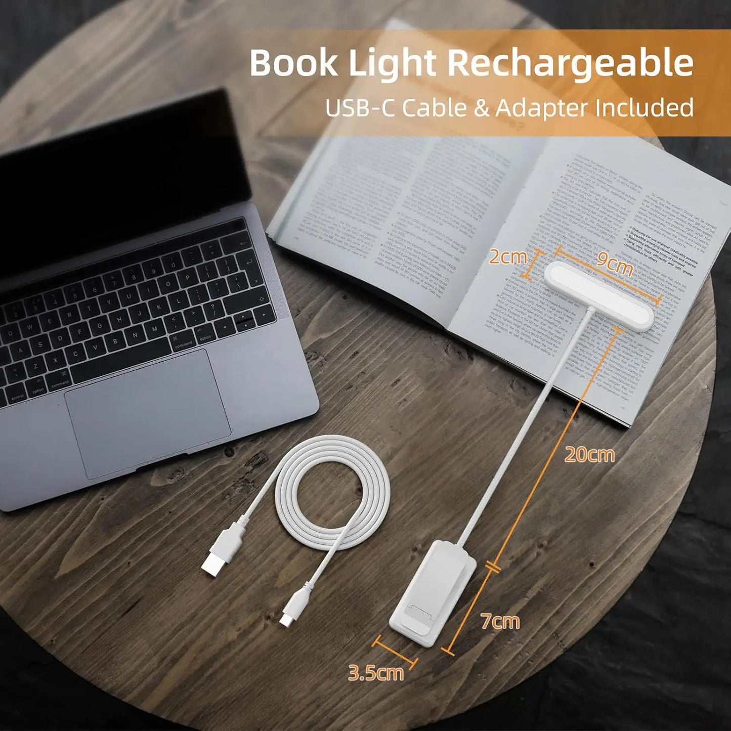 White Book Light USB Rechargeable Reading Light Warm Cool White Daylight Portable Flexible Easy Clip Night Reading Lamp